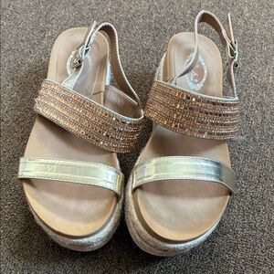 Italina Gold Beaded Wedge Sandals